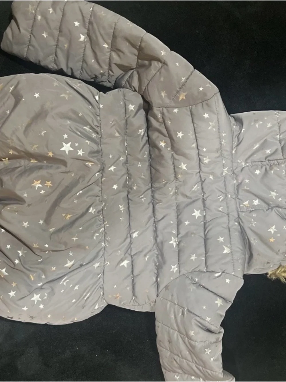 The Children's Place Gray Star-Print Puffer Coat with Faux-Fur Hood